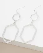Brushed-Texture Metal Double Hexagon Drop Geometric Earrings