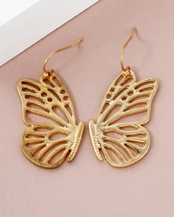 Metal Filigree Butterfly Dangle Earrings