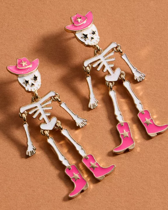 Skeleton Earrings with Western Hat and Boots