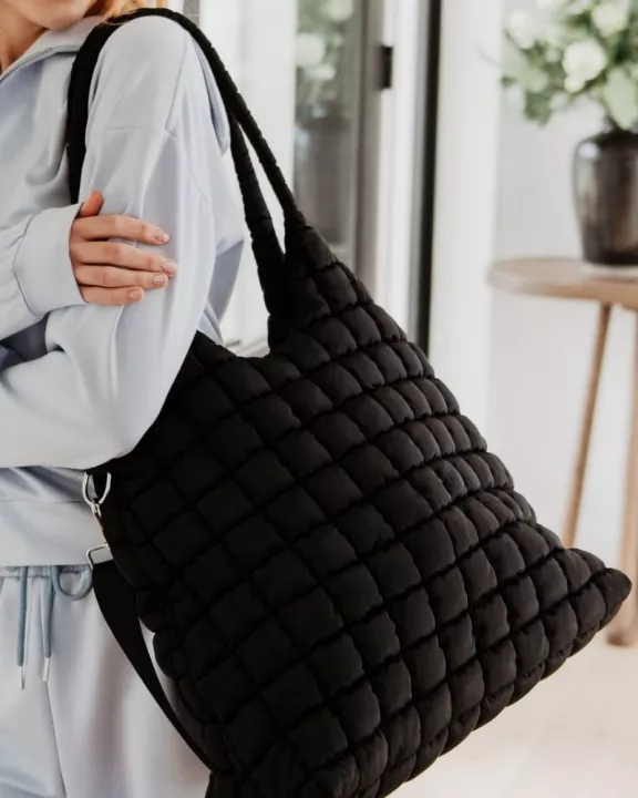 Black Rectangular Quilted Wholesale Puffer Tote