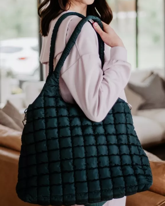 Forest Green Wholesale Rectangular Puffer Tote Bag