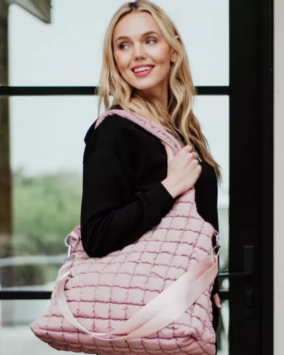 Mauve Rectangular Quilted Wholesale Puffer Tote