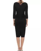 XScape Allie V-Neckline 3/4 Sleeves Back Zipper Side Ruffle Sheath Midi Dress