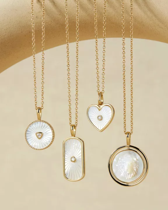 Round Mother Of Pearl Pendant With CZ Center Stone Necklace