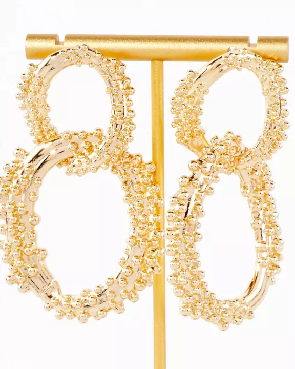 Ball-Texture Interlocking Oval Statement Earrings With-Titanium-Post