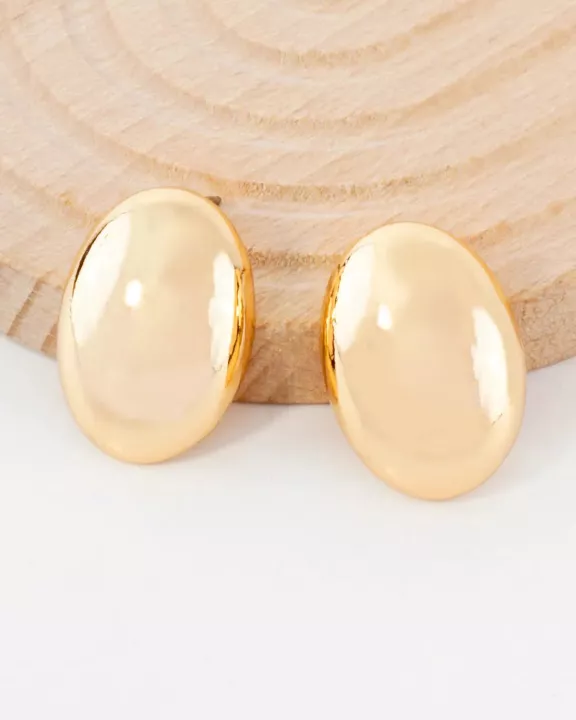 Metal Oval Shape Stud Earrings With-Titanium-Post