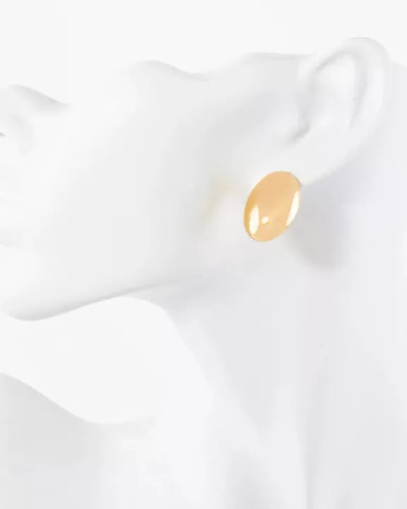 Metal Oval Shape Stud Earrings With-Titanium-Post