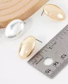 Metal Oval Shape Stud Earrings With-Titanium-Post