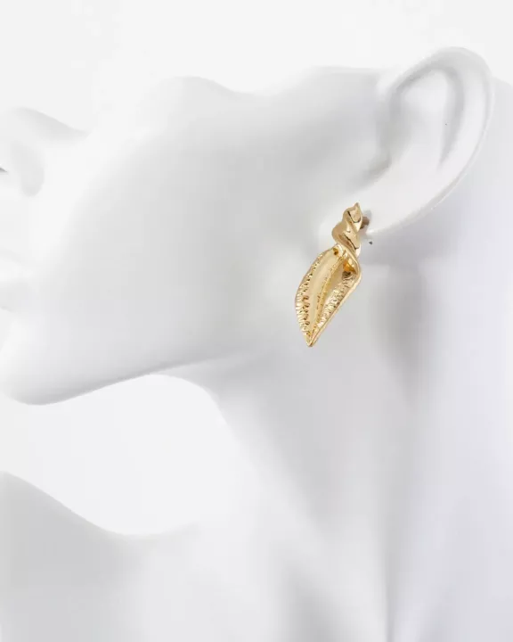 Textured Metal Twisted Leaves Drop Earrings With-Titanium-Post