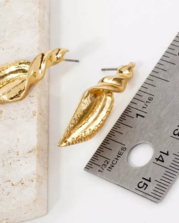 Textured Metal Twisted Leaves Drop Earrings With-Titanium-Post