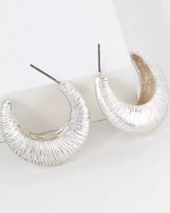 Brushed-Texture 30mm Tapered Hollow Push-Back Hoop Earrings With-Titanium-Post