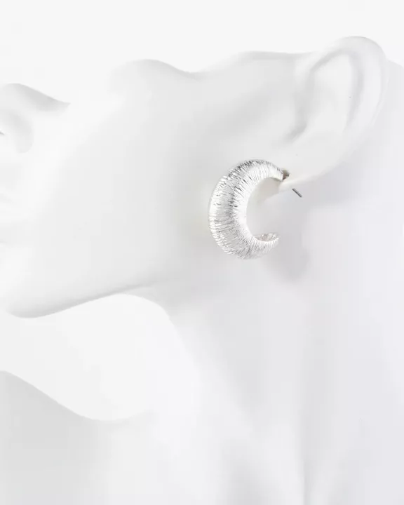 Brushed-Texture 30mm Tapered Hollow Push-Back Hoop Earrings With-Titanium-Post