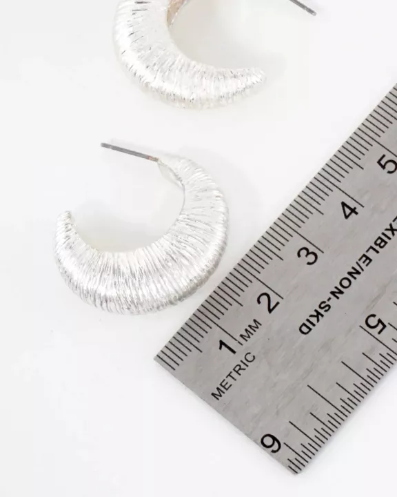 Brushed-Texture 30mm Tapered Hollow Push-Back Hoop Earrings With-Titanium-Post