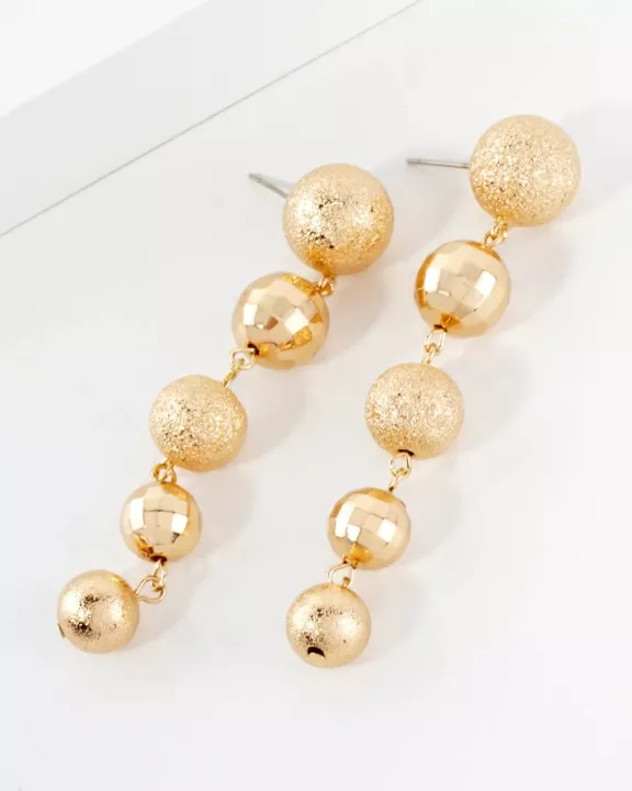Textured Graduated Brass Ball Drop Earrings With-Titanium-Post