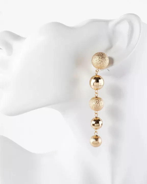 Textured Graduated Brass Ball Drop Earrings With-Titanium-Post