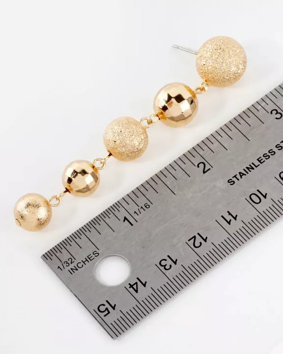 Textured Graduated Brass Ball Drop Earrings With-Titanium-Post