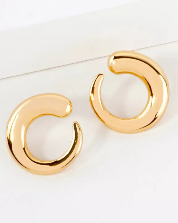 Metal Tapered Circle Earrings With-Titanium-Post