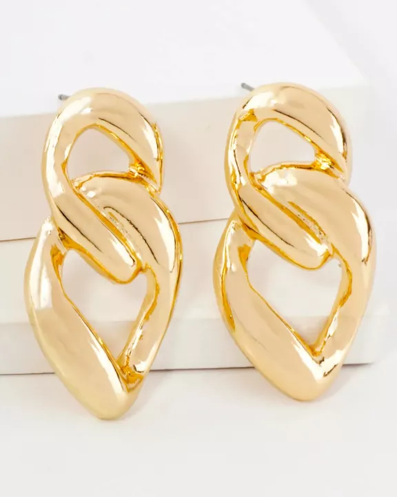 Metal Cuban Chan Statement Earrings With-Titanium-Post