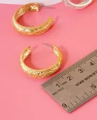 Textured Metal 7mm Wide 30mm Push-Back Hoop Earrings With-Titanium-Post