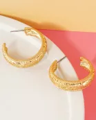 Textured Metal 7mm Wide 30mm Push-Back Hoop Earrings With-Titanium-Post