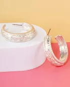 Textured Metal 7mm Wide 30mm Push-Back Hoop Earrings With-Titanium-Post