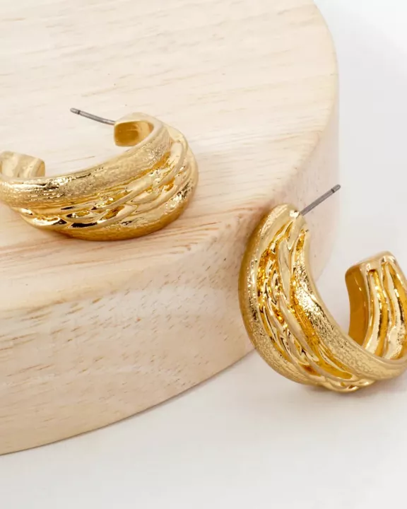 Textured Metal 30mm Push-Back Hoop Earrings With-Titanium-Post