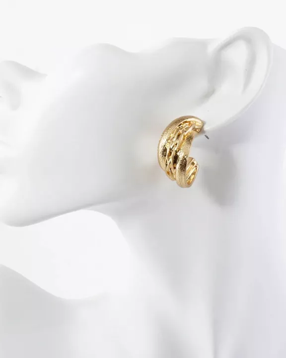 Textured Metal 30mm Push-Back Hoop Earrings With-Titanium-Post