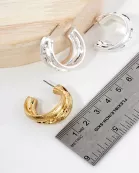 Textured Metal 30mm Push-Back Hoop Earrings With-Titanium-Post