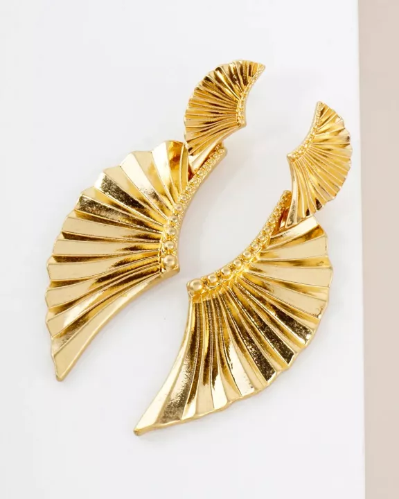 Textured Metal Double Angel-Wing Statement Earrings With-Titanium-Post