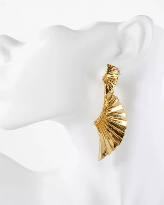 Textured Metal Double Angel-Wing Statement Earrings With-Titanium-Post