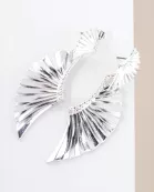 Textured Metal Double Angel-Wing Statement Earrings With-Titanium-Post