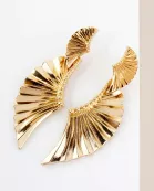 Textured Metal Double Angel-Wing Statement Earrings With-Titanium-Post