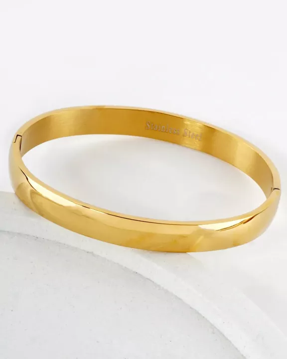 8mm Wide Sleek Stainless-Steel Hinged Bangle Bracelet