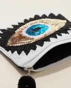 Golden Evil Eye Seed Bead Canvas Pouch