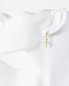 Pave-Set CZ Cross Drop 18K-Gold-Dipped Brass Earrings