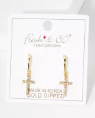 Pave-Set CZ Cross Drop 18K-Gold-Dipped Brass Earrings