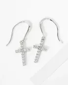 Pave-Set CZ Cross Drop 18K-Gold-Dipped Brass Earrings