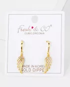 Pave-Set CZ Angel-Wing Drop 18K-Gold-Dipped Brass Earrings