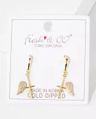 Pave-Set CZ Angel-Wing Cross Drop 18K-Gold-Dipped Brass Earrings