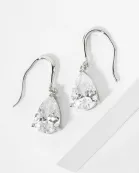 3-Prong Teardrop CZ Drop 18K-Gold-Dipped Brass Earrings