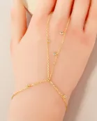 2mm Round CZ Charms 18K-Gold-Dipped Delicate Brass Hand-Chain Bracelet