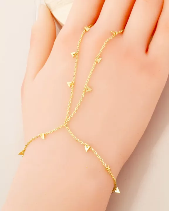 Triangle Charms 18K-Gold-Dipped Delicate Brass Hand-Chain Bracelet
