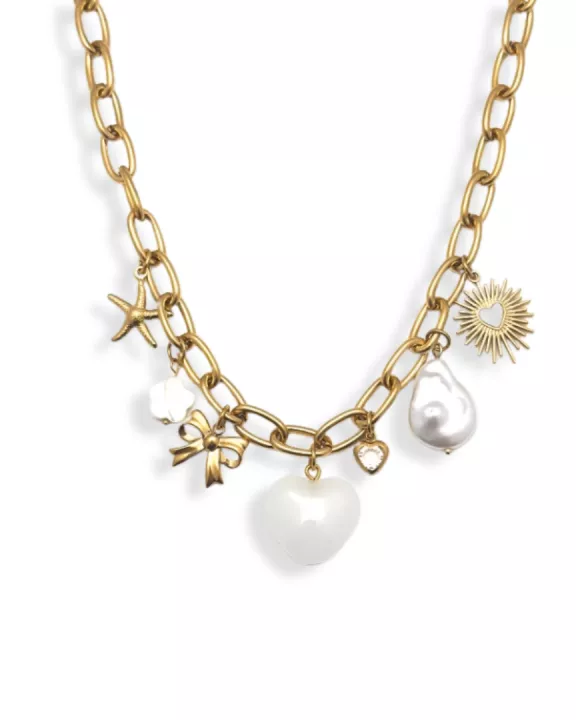 Gemstone Heart Charm Necklace Waterproof
