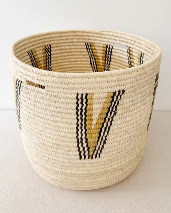 20.5" Turkana Palm Storage Basket: Black & Mustard Vee