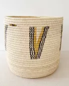20.5" Turkana Palm Storage Basket: Black & Mustard Vee