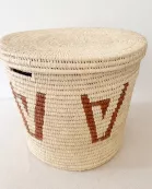 21.5" Lidded Palm Basket: Brown Design