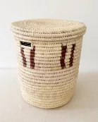 16" Lidded Palm Basket- Brown Dash