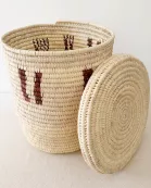 16" Lidded Palm Basket- Brown Dash