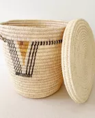20.5" Lidded Palm Basket: Mustard & Black