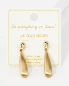 Brushed-Textured Double Teardrop 14K-Gold-Dipped Brass Dangle Earrings
